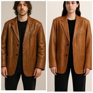 Vintage 70s Scully Leather Blazer Jacket Caramel Brown Western Cowboy Size 46